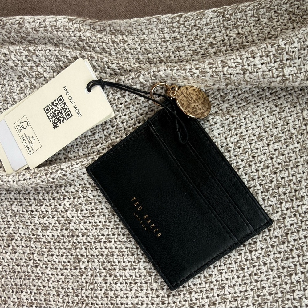 NWT - Ted Baker -  Black Leather Card Holder with Gold Tag - Picture 3 of 9